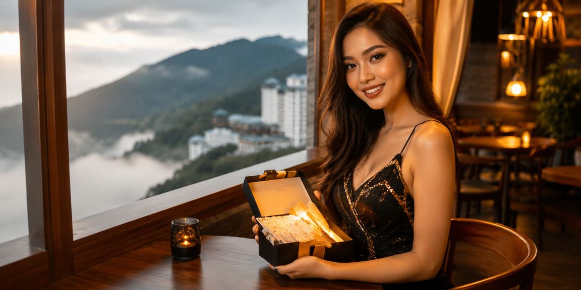 Suasana kasino hiburan Genting Highlands dengan paparan jackpot besar dan lampu neon berwarna