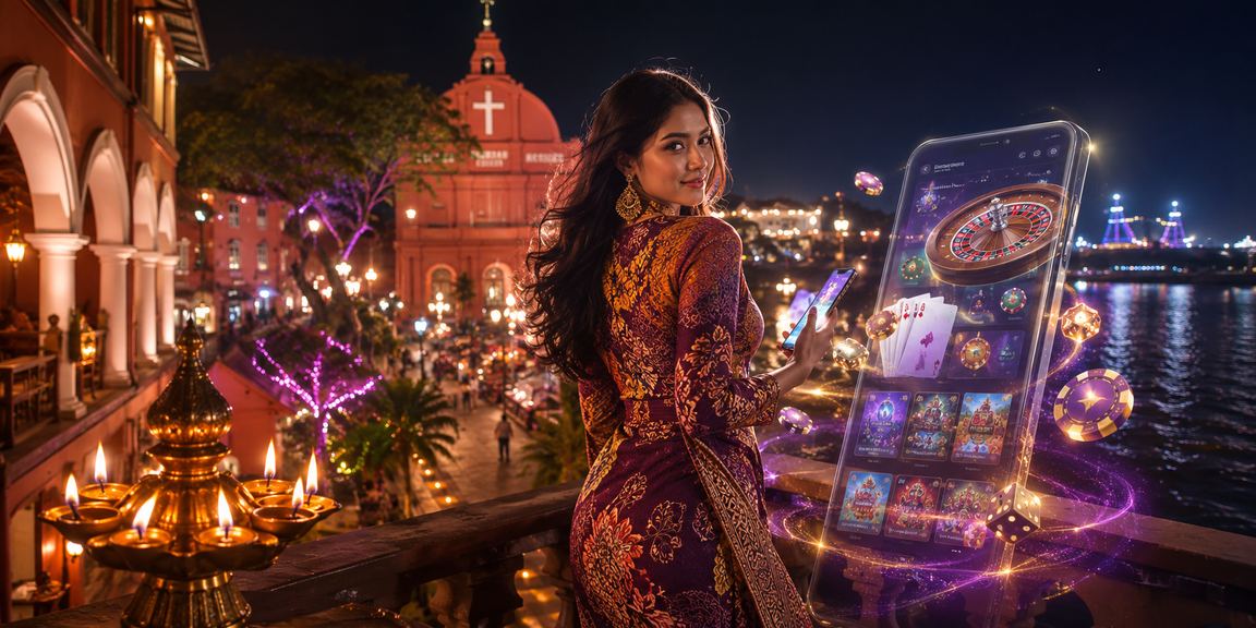 Suasana hiburan kasino Melaka dengan motif batik khas Malaysia menghiasi antaramuka